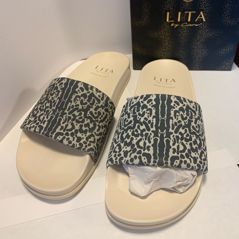 NIB Lita By Ciara King Cheetah Slides Size EU 40 US 9 Leather Maid In Italy